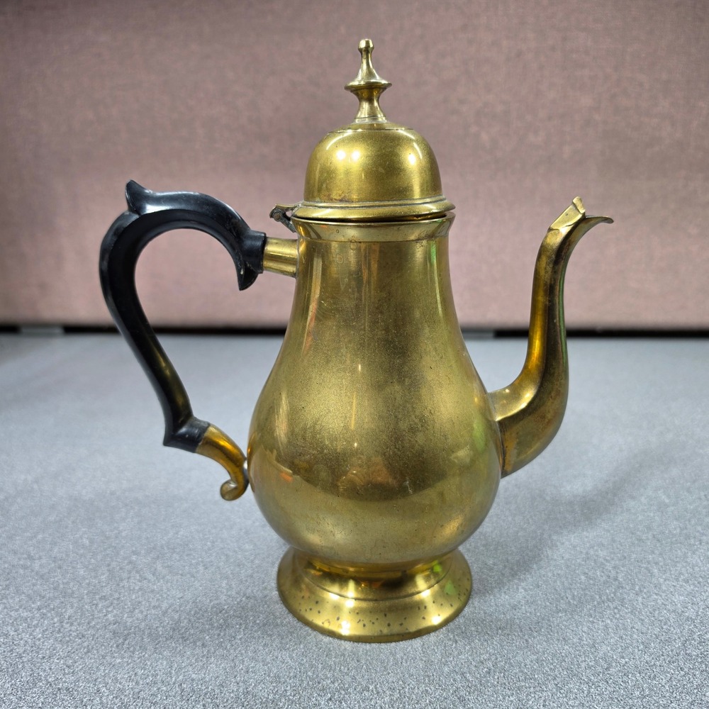 Brass Coffee Pot Gold Good Vintage Gooseneck Hinged Lid‎